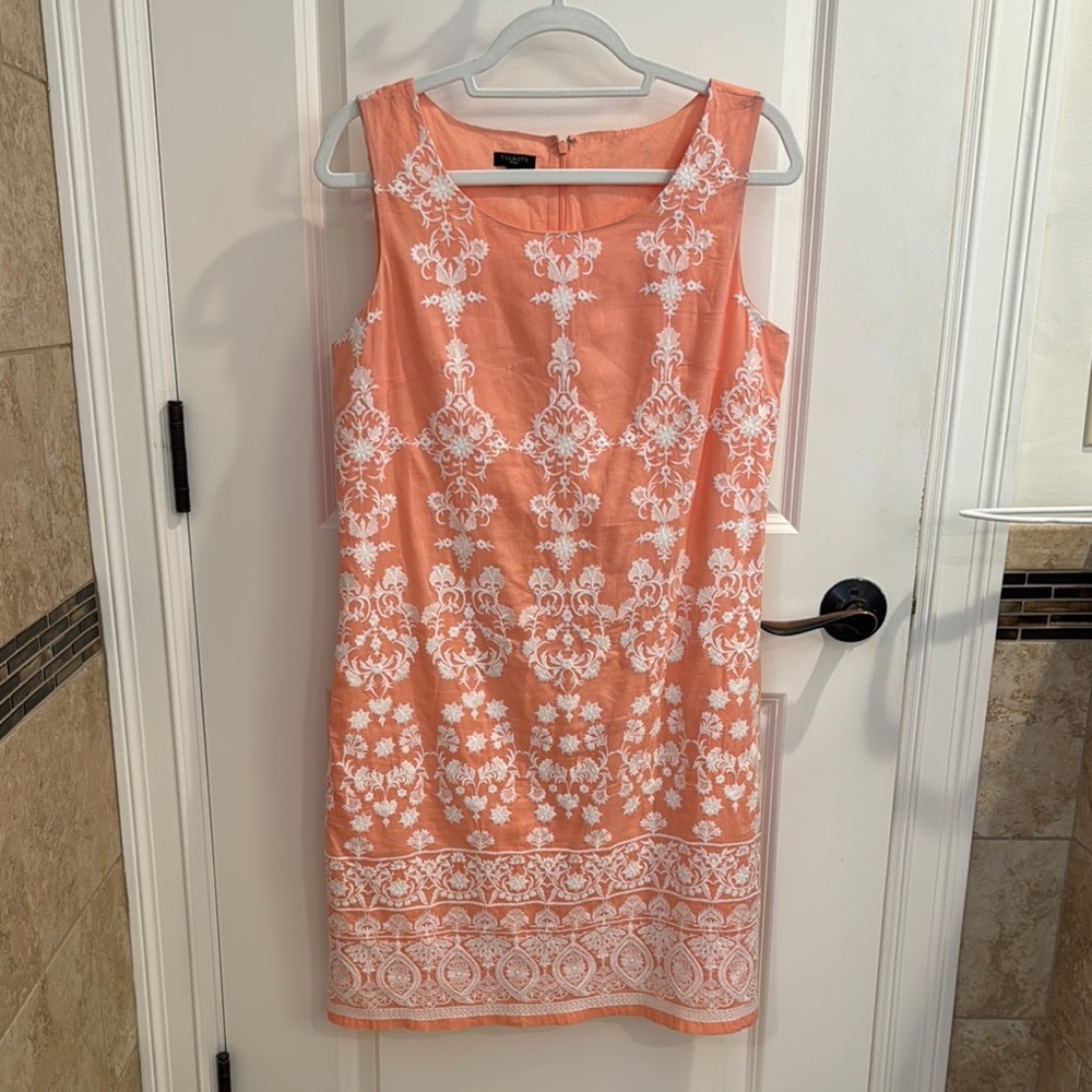 Talbots peach and ivory sheath dress.